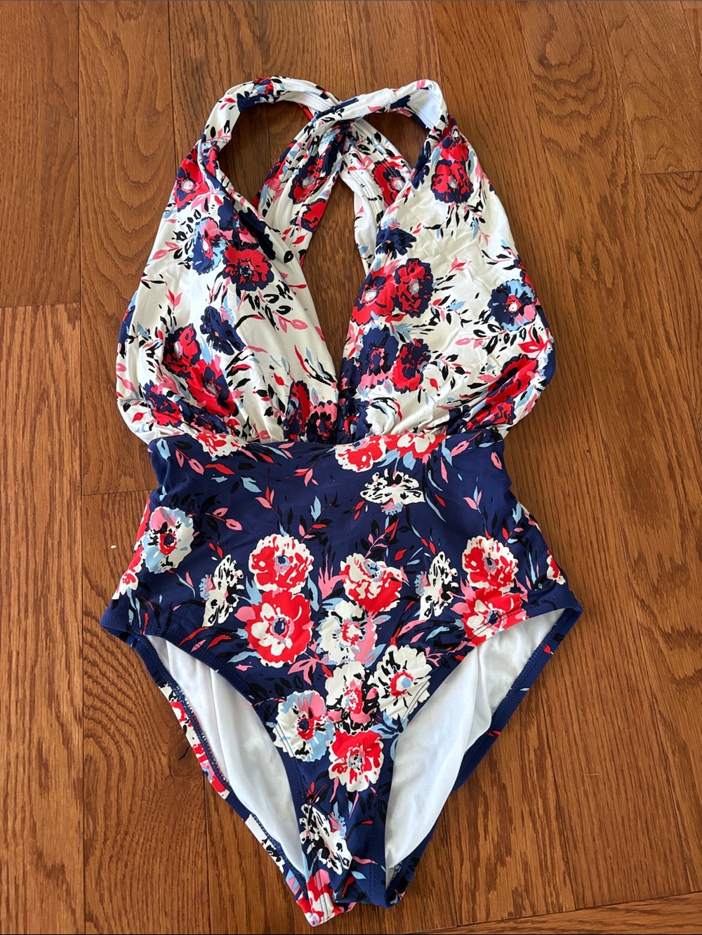 Floral One-Piece Swimsuit - Navy & White